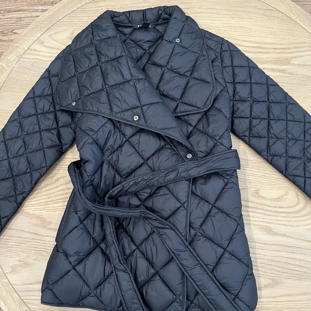 Athleta Black Whisper Featherless Wrap Jacket with Belt
